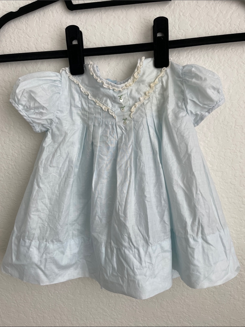Vintage NANETTE ORIGINALS Babe Frock Puff Sleeve, Light Blue w/Pintuck Front